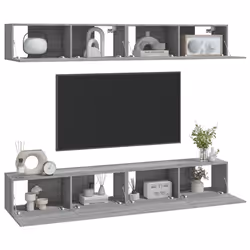 vidaXL Mobili Porta TV a Parete 4 pz Grigio Sonoma 100x30x30 cm - Vista aggiuntiva 3