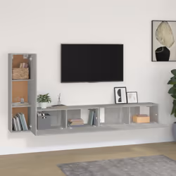 vidaXL Set di Mobili Porta TV 3 pz Grigio Cemento in Legno Multistrato - Vista aggiuntiva 3
