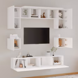 vidaXL Set Mobili Porta TV 8pz Bianco in Legno Multistrato - Vista aggiuntiva 3