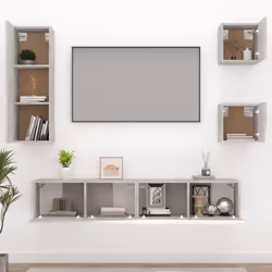 vidaXL Set di Mobili Porta TV 5 pz Grigio Cemento in Legno Multistrato - Vista aggiuntiva 3