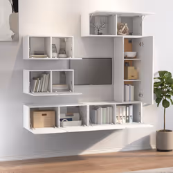 vidaXL Set di Mobili Porta TV 6 pz Bianco in Legno Multistrato - Vista aggiuntiva 3