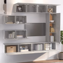 vidaXL Set di Mobili Porta TV 7 pz Grigio Cemento in Legno Multistrato - Vista aggiuntiva 3