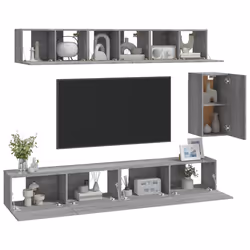 vidaXL Set di Mobili Porta TV 6 pz Grigio Sonoma in Legno Multistrato - Vista aggiuntiva 3
