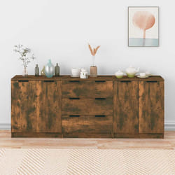 vidaXL Credenze 3 pz Rovere Fumo in Legno Multistrato