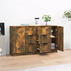 vidaXL Credenze 2 pz Rovere Fumo 60x30x70 cm in Legno Multistrato - Vista aggiuntiva 3