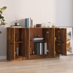 vidaXL Credenze 3 pz Rovere Fumo in Legno Multistrato - Vista aggiuntiva 3