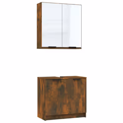 vidaXL Set Mobili da Bagno 2 pz Rovere Fumo in Legno Multistrato - Vista aggiuntiva 2
