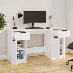 vidaXL Scrivania con Mobile Laterale Bianco in Legno Multistrato - Vista aggiuntiva 3
