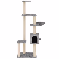 vidaXL Albero per Gatti con Tiragraffi in Sisal Grigio Chiaro 142 cm - Vista aggiuntiva 3