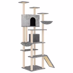 vidaXL Albero per Gatti con Tiragraffi in Sisal Grigio Chiaro 191 cm - Vista aggiuntiva 2