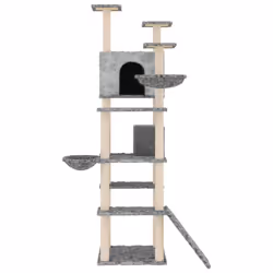 vidaXL Albero per Gatti con Tiragraffi in Sisal Grigio Chiaro 191 cm - Vista aggiuntiva 3
