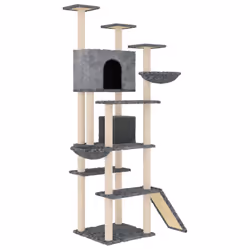 vidaXL Albero per Gatti con Tiragraffi in Sisal Grigio Scuro 191 cm - Vista aggiuntiva 2