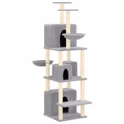 vidaXL Albero per Gatti con Tiragraffi in Sisal Grigio Chiaro 180 cm - Vista aggiuntiva 2