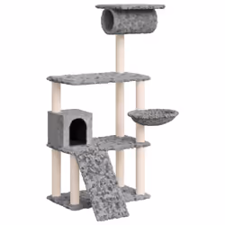 vidaXL Albero per Gatti con Tiragraffi in Sisal Grigio Chiaro 131 cm - Vista aggiuntiva 2