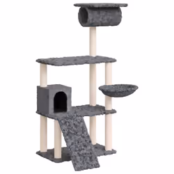 vidaXL Albero per Gatti con Tiragraffi in Sisal Grigio Scuro 131 cm - Vista aggiuntiva 2