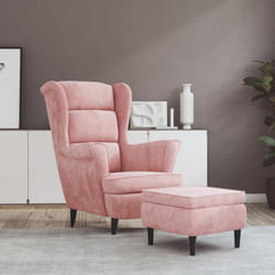 vidaXL Poltrona con Schienale ad Ala con Poggiapiedi Rosa in Velluto