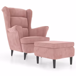 vidaXL Poltrona con Schienale ad Ala con Poggiapiedi Rosa in Velluto - Vista aggiuntiva 2