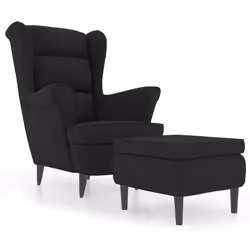 Poltrona con Schienale ad Ala con Poggiapiedi Nero in Vellutocod mxl 73615