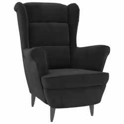 Poltrona con Schienale ad Ala con Poggiapiedi Nero in Vellutocod mxl 73615