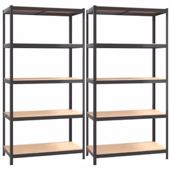 vidaXL Scaffali 5 Ripiani 2 pz Antracite Acciaio e Legno Multistrato - Vista aggiuntiva 2