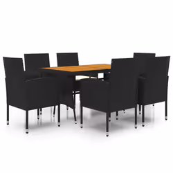 vidaXL Set da Pranzo per Esterni 7 pz in Polyrattan Nero - Vista aggiuntiva 2
