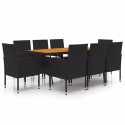 vidaXL Set da Pranzo per Esterni 9 pz in Polyrattan Nero - Vista aggiuntiva 2