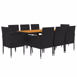 vidaXL Set da Pranzo per Esterni 9 pz in Polyrattan Nero - Vista aggiuntiva 3