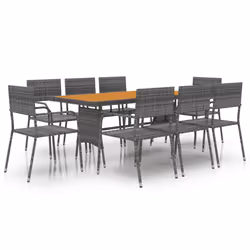 vidaXL Set da Pranzo per Esterni 9 pz in Polyrattan Grigio - Vista aggiuntiva 2