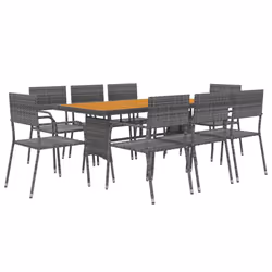 vidaXL Set da Pranzo per Esterni 9 pz in Polyrattan Grigio - Vista aggiuntiva 3