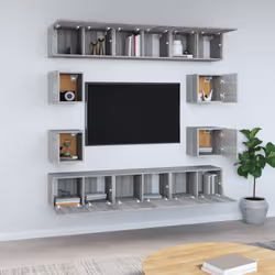 vidaXL Set Mobili Porta TV 10 pz Grigio Sonoma in Legno Multistrato - Vista aggiuntiva 3