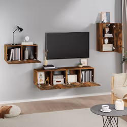 vidaXL Set di Mobili Porta TV 4 pz Rovere Fumo in Legno Multistrato - Vista aggiuntiva 3