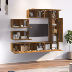 vidaXL Set Mobili Porta TV 8 pz Rovere Fumo in Legno Multistrato - Vista aggiuntiva 3