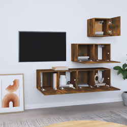 vidaXL Set di Mobili Porta TV 4 pz Rovere Fumo in Legno Multistrato - Vista aggiuntiva 3