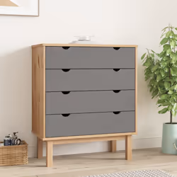 Cassettiera OTTA Marrone e Grigio 76,5x39,5x90 cm Legno di Pinocod mxl 102093