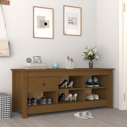 Scarpiera Marrone Ambra 110x38x45,5cm in Legno Massello di Pino - Vidaxl