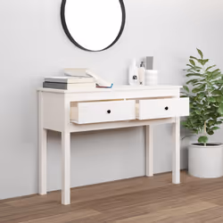 vidaXL Tavolo Consolle Bianco 100x35x75 cm in Legno Massello di Pino - Vista aggiuntiva 3