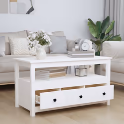 vidaXL Tavolino da Salotto Bianco 102x49x55 cm Legno Massello di Pino - Vista aggiuntiva 3