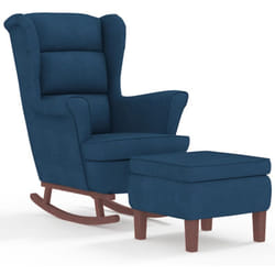 Vidaxl - Poltrona a Dondolo con Gambe in Legno e Poggiapiedi Blu Velluto 250860