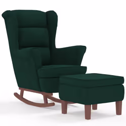 Poltrona Dondolo Gambe Legno e Poggiapiedi Verde Scuro Vellutocod mxl 121689 - Vista aggiuntiva 2