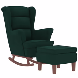 Poltrona Dondolo Gambe Legno e Poggiapiedi Verde Scuro Vellutocod mxl 121689 - Vista aggiuntiva 3