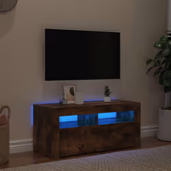 vidaXL Mobile Porta TV con Luci LED Rovere Fumo 90x35x40 cm - Vista aggiuntiva 3