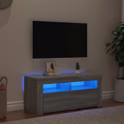 vidaXL Mobile Porta TV con Luci LED Grigio Sonoma 90x35x40 cm - Vista aggiuntiva 3
