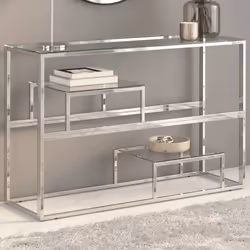Tavolino Consolle Argento Acciaio Inossidabile Vetro Temperatocod mxl 110301