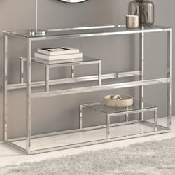 Tavolino Consolle Argento Acciaio Inossidabile Vetro Temperatocod mxl 110301