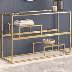 Questo tavolino consolle, che combina funzionalità e bellezza, sarà il punto focale del vostro ambiente. Piano in vetro: Il p ...