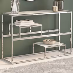 Questo tavolino consolle, che combina funzionalità e bellezza, sarà il punto focale del vostro ambiente. Piano in vetro con f ...
