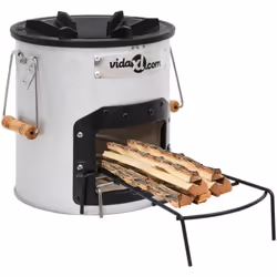 Questa stufa a legna da campeggio funge da attrezzo da cucina quando svolgete attività all'aperto, mentre create calore aggiu ...