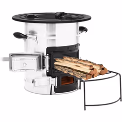 Questa stufa a legna da campeggio funge da attrezzo da cucina quando svolgete attività all'aperto, mentre create calore aggiu ...