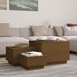vidaXL Contenitori Portaoggetti Coperchi 3pz ambra Legno Massello Pino