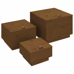vidaXL Contenitori Portaoggetti Coperchi 3pz ambra Legno Massello Pino - Vista aggiuntiva 2